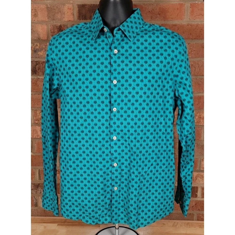 John Lennon Shirt Mens M Geometric Pattern Green Long Sleeve Button Up Modern